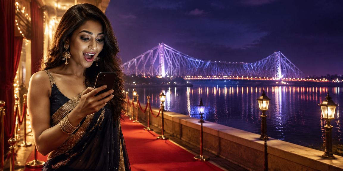 Howrah Bridge Kolkata view with evening lighting representing Indian local environment